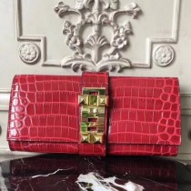 Hermes Medor Clutch Bags In Red Crocodile Leather