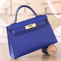 Hermes Electric Blue Epsom Kelly Mini II 20cm Handmade Bags