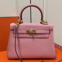 Hermes Pink Clemence Kelly 20cm GHW Bags