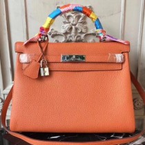 Hermes Orange Clemence Kelly 28cm Bags