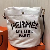 Hermes Grooming Bucket Bags In White Canvas