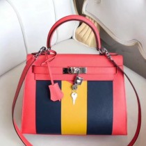 Hermes Multicolor Stripes Kelly 28cm Red Bags