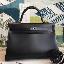 Hermes All Black Box Kelly 35cm Handmade Bags