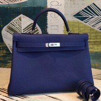 Hermes Blue Clemence Kelly 35cm Handmade Bags