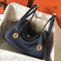 Hermes Dark Blue Lindy 30cm Clemence Handmade Bags