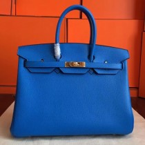 Hermes Blue Hydar Clemence Birkin 35cm Handmade Bags