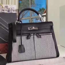 Hermes Black Kelly Lakis 32cm Toile and Swift Bags