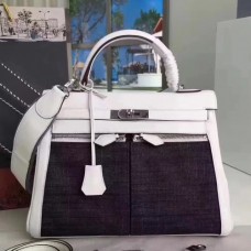 Hermes White Kelly Lakis 32cm Toile and Swift Bags