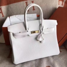 Hermes White Clemence Birkin 30cm Handmade Bags