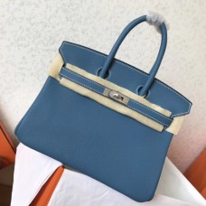 Hermes Blue Jean Clemence Birkin 25cm Handmade Bags