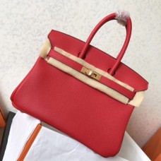 Hermes Red Clemence Birkin 25cm Handmade Bags