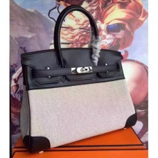 Hermes Canvas Birkin 30cm 35cm Bags With Black Leather