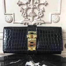 Hermes Medor Clutch Bags In Black Crocodile Leather