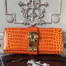 Hermes Medor Clutch Bags In Orange Crocodile Leather