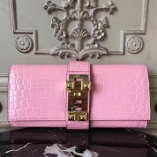 Hermes Medor Clutch Bags In Pink Crocodile Leather