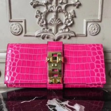 Hermes Medor Clutch Bags In Rose Red Crocodile Leather