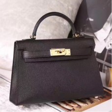Hermes Black Epsom Kelly Mini II 20cm Handmade Bags