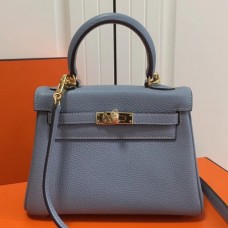 Hermes Blue Lin Clemence Kelly 20cm GHW Bags