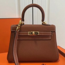 Hermes Brown Clemence Kelly 20cm GHW Bags