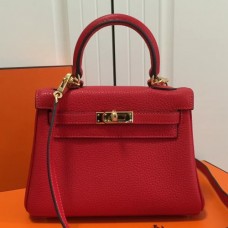 Hermes Red Clemence Kelly 20cm GHW Bags