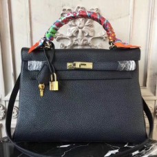 Hermes Black Clemence Kelly 28cm Bags