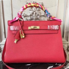 Hermes Red Clemence Kelly 28cm Bags
