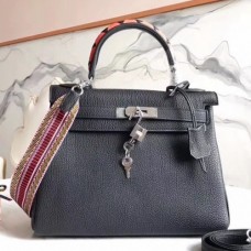 Hermes Black Kelly 28cm Bags With Zigzag Handle