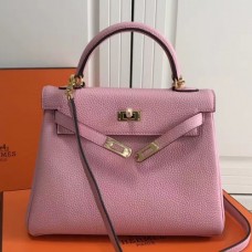Hermes Pink Clemence Kelly 25cm GHW Bags