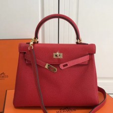 Hermes Red Clemence Kelly 25cm GHW Bags