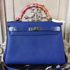 Hermes Blue Electric Clemence Kelly 32cm Retourne Bags