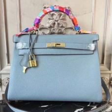 Hermes Blue Lin Clemence Kelly 32cm Retourne Bags