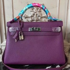 Hermes Purple Clemence Kelly 32cm Retourne Bags