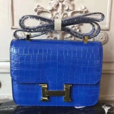 Hermes Blue Constance MM 24cm Crocodile Bags