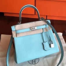 Hermes Blue Atoll Clemence Kelly 25cm Retourne Handmade Bags