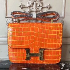 Hermes Orange Constance MM 24cm Crocodile Bags