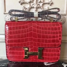 Hermes Red Constance MM 24cm Crocodile Bags
