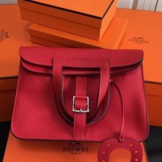 Hermes Halzan Bags In Red Clemence Leather