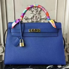 Hermes Blue Electric Epsom Kelly 32cm Sellier Bags