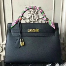 Hermes Black Epsom Kelly 32cm Sellier Bags