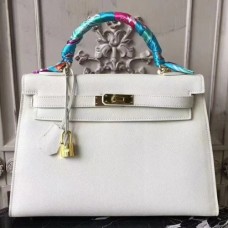Hermes White Epsom Kelly 32cm Sellier Bags