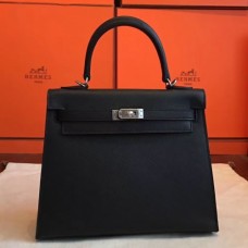Hermes Black Epsom Kelly 25cm Sellier Handmade Bags