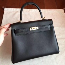 Hermes Black Swift Kelly 25cm Retourne Handmade Bags