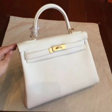 Hermes White Clemence Kelly Retourne 28cm Handmade Bags