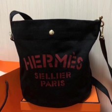 Hermes Grooming Bucket Bags In Black Canvas