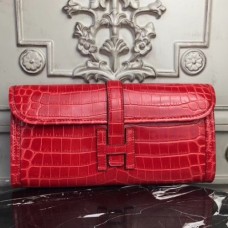 Hermes Jige Elan 29 Clutch In Red Crocodile Leather