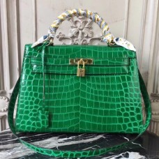 Hermes Kelly 32cm Bags In Bamboo Crocodile Leather