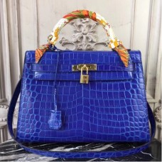 Hermes Kelly 32cm Bags In Blue Electric Crocodile Leather