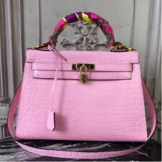 Hermes Kelly 32cm Bags In Pink Crocodile Leather