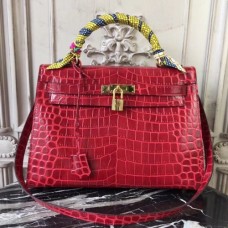 Hermes Kelly 32cm Bags In Dark Red Crocodile Leather