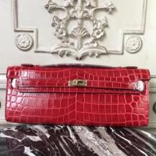 Hermes Red Crocodile Kelly Cut Clutch Bags